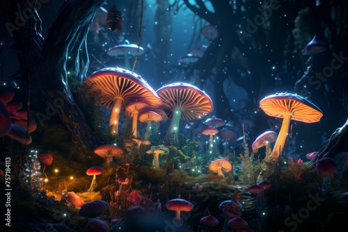 A magical forest, filled with glowing mushrooms and mysterious plants © Michael Böhm