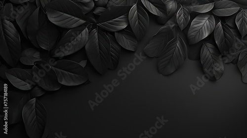 This serene image displays dark botanical shadows against a matte black background, ideal for minimalist design themes or as a subtle, organic backdrop. photo
