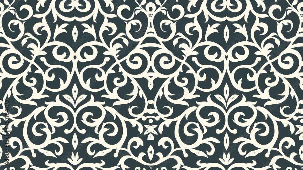 Classic black and white damask wallpaper pattern