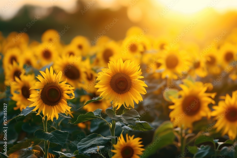 A beautiful field of sunflowers with the sun setting in the background, creating a warm and golden glow, A playful sea of sunflowers dancing in the sun-kissed breeze at golden hour, AI Generated A beautiful field of sunflowers with the sun setting in the background, creating a warm and golden glow, A playful sea of sunflowers dancing in the sun-kissed breeze at golden hour, AI Generated