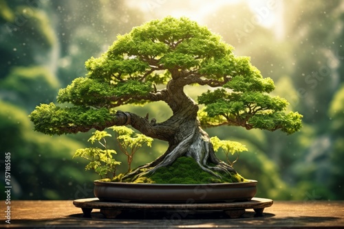 A bonsai tree in a zen garden