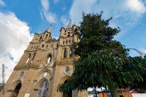 Facade of the Basilica of the Immaculate Conception in Jardin, Colombia