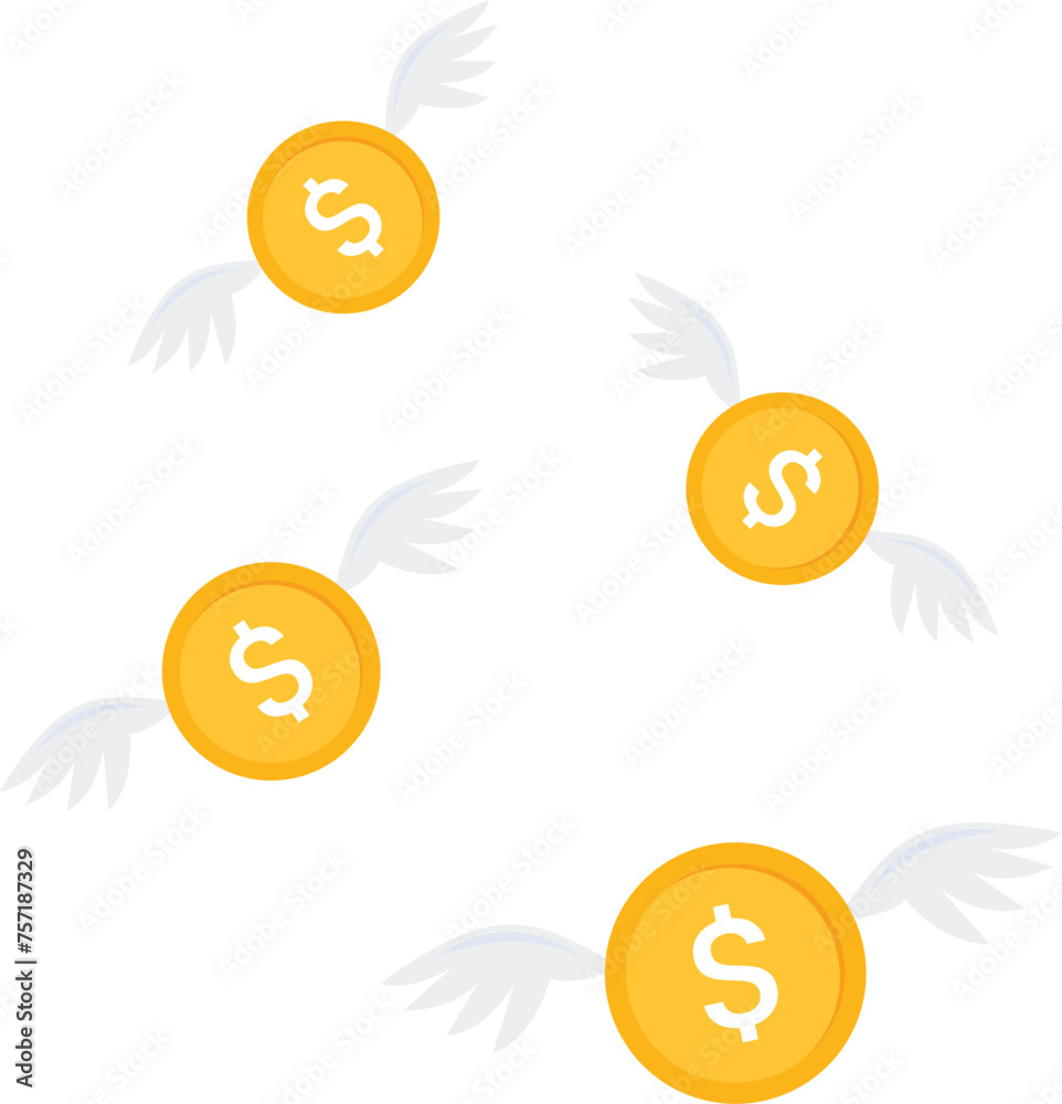 Coin dollar with wings flying in the sky. Lost money concept
Coin dollar with wings flying in the sky. Lost money concept