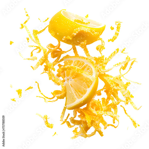 Fresh lemon zest isolated on transparent background
