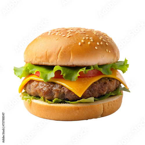 hamburger isolated on white,hamburger, lettuce,tomato and cheese on white background © Fernando Sanso