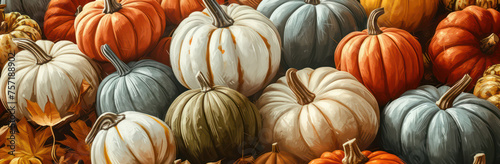 Autumn's Bountiful Harvest: Colorful Pumpkin, a Symbol of Healthy Deliciousness, on a Vibrant Organic Thanksgiving Background photo
