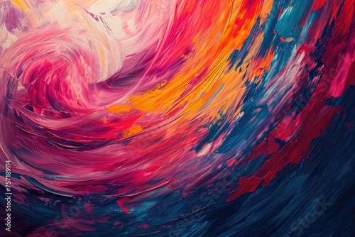 Colorful Swirl Painting on Black Background  A representation of motion and energy using chaotic brush strokes and bold  vibrant colors  AI Generated