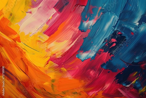 Close-Up of a Colorful Painting With a Multitude of Vibrant Colors, A representation of motion and energy using chaotic brush strokes and bold, vibrant colors, AI Generated