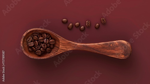 Wooden spoon holding aromatic coffee beans