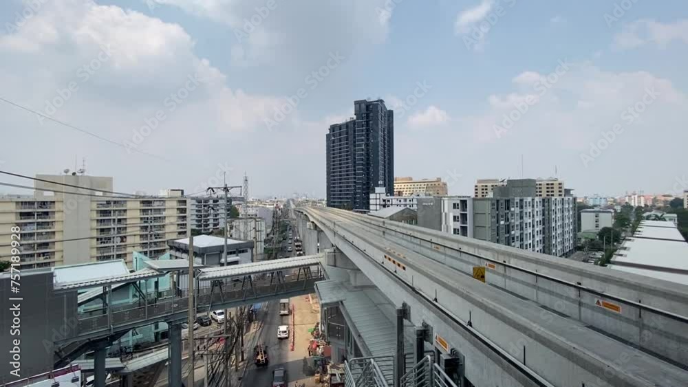 View of BTS Sky Train Railway and Station in Bangkapi Bangkok Thailand View of BTS Sky Train Railway and Station in Bangkapi Bangkok Thailand