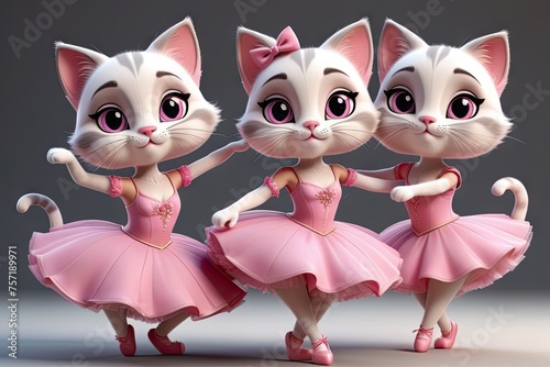 Cartoon 3D illustration cute three kittys ballet dancers in pink tutu,.Notebook Covers,Backpacks and Bags print,print on toys,mugs and cups print,t-shirts and clothing print.