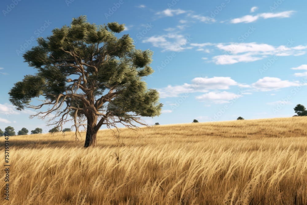 A single tree in a field of tall grass