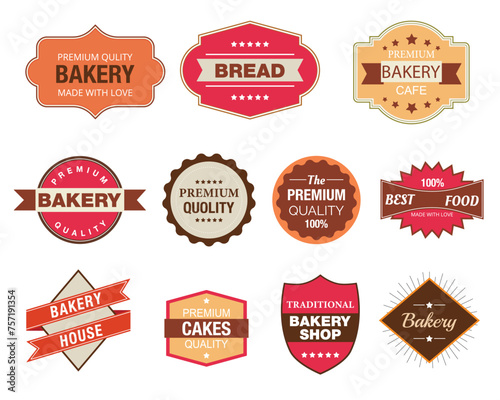 Collection of vintage retro bakery logo badges and labels