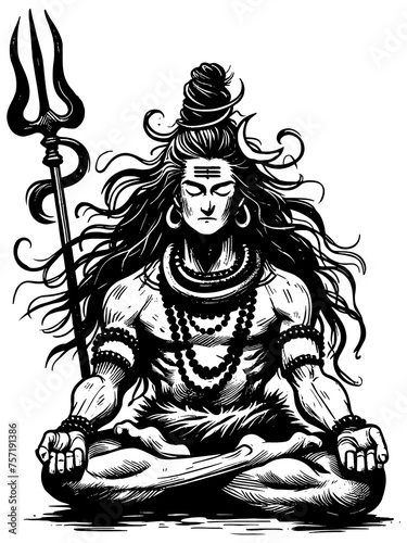 Hindu God Shiva Linocut