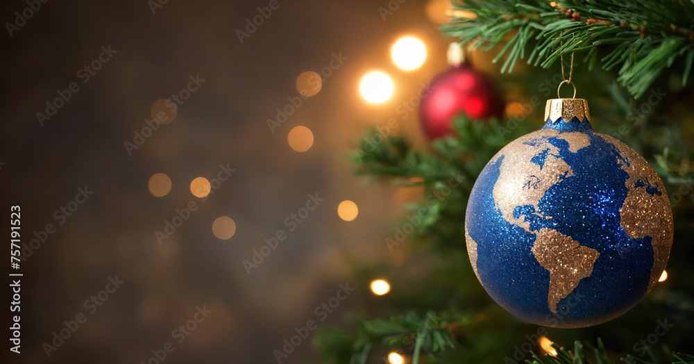 Christmas tree decoration in the form of a globe with festive lighting. Christmas tree decoration in the form of a globe with festive lighting.