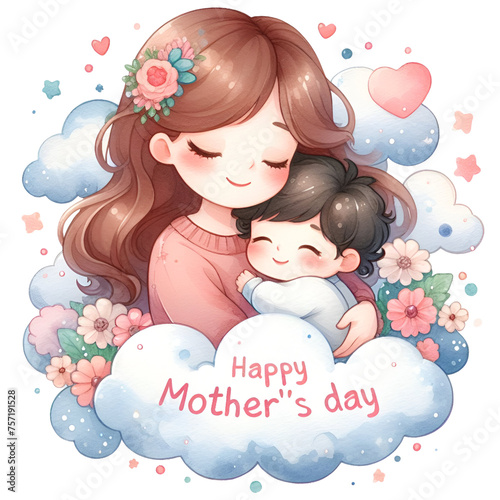 Happy Mother's Day clipart, Watercolor Mother and Daughter PNG Illustration, Cute Mom and Baby Graphics, Love You Mommy Clipart collection for Printable Card Paper Craft, Junk Journal © CelebrationsBoxs