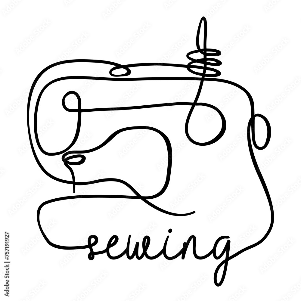 Sewing machine line art sketch, tailor vector Sewing machine line art sketch, tailor vector
