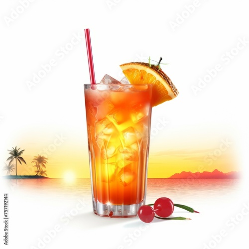 Tropical Sunset Cocktail, isolated on white background