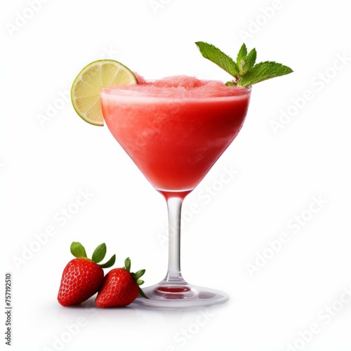 Strawberry Daiquiri Cocktail, isolated on white background