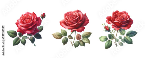set of watercolor art roses isolated on transparent PNG background © SA Studio