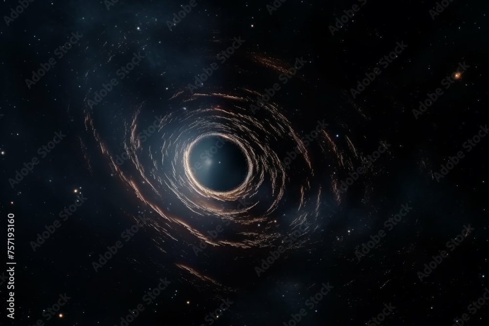 A shot of a distant black hole, with its dark matter illuminated in the darkness of space - obrazy, fototapety, plakaty 
