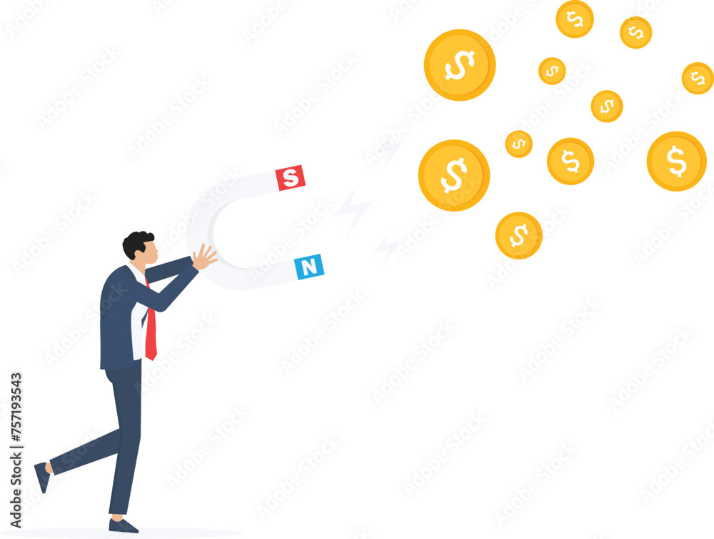 Businessman catches Dollars with Money Magnet

