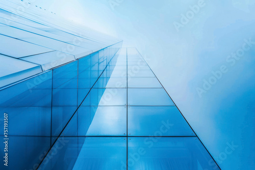 Vertical and hortizontal lines create an abstract perspective against a blue gradient cloudy background.