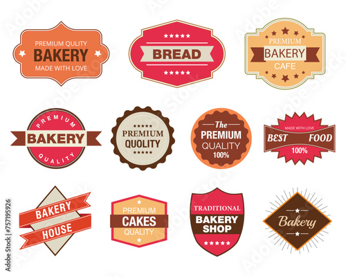 Collection of vintage retro bakery logo badges and labels