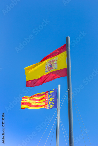 National and regional flags in the marine harbor of Valencia, Spain