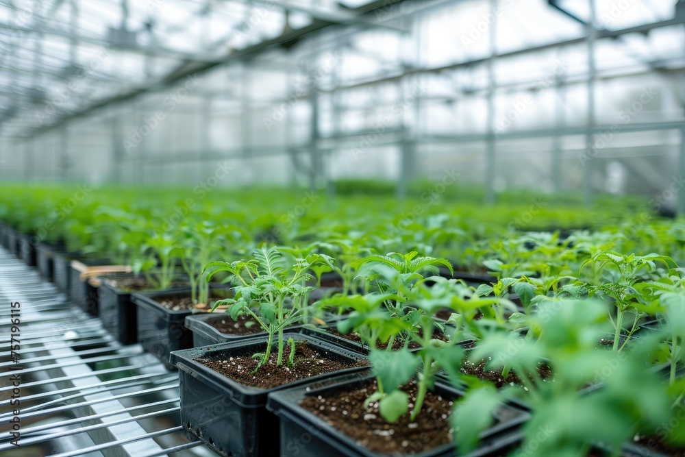 A photo of a greenhouse packed with a variety of lush green plants, Plants fused with technology in a biotech greenhouse, AI Generated A photo of a greenhouse packed with a variety of lush green plants, Plants fused with technology in a biotech greenhouse, AI Generated