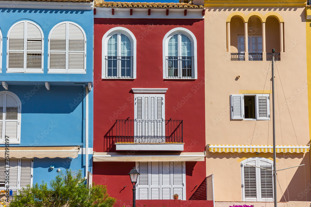 Colorful houses of the Port Saplaya in Valencia, Spain