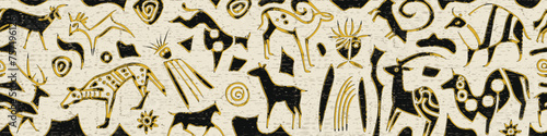 Panel on the ethnic theme, a series of petroglyphs, rock paintings, vector design