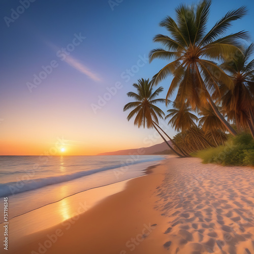 Sea beach overlooking palm trees