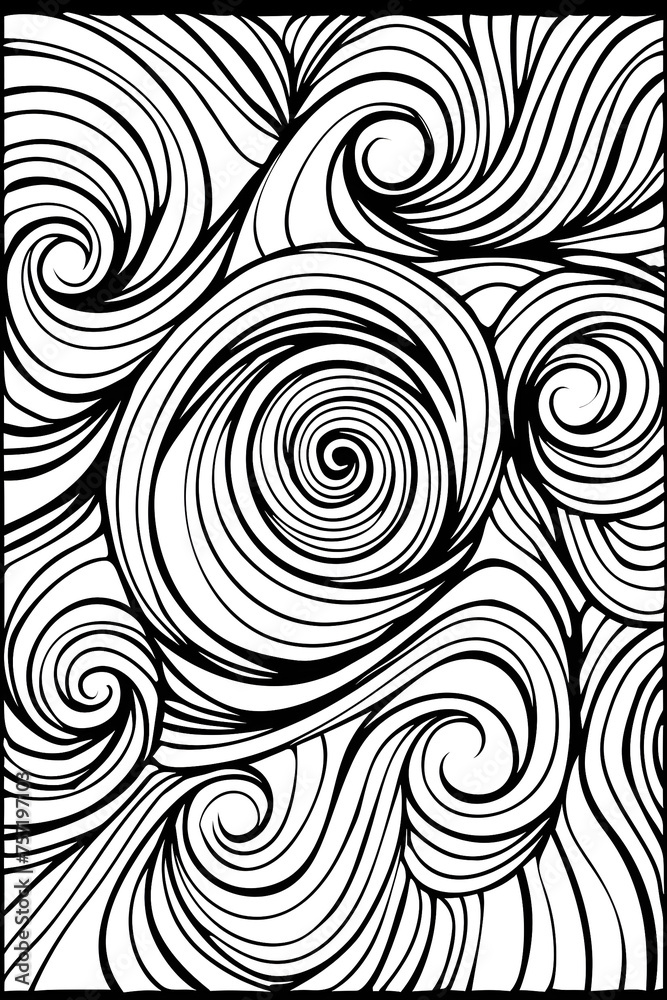 Abstract black and white pattern with hypnotic, swirling lines suggesting movement and energy