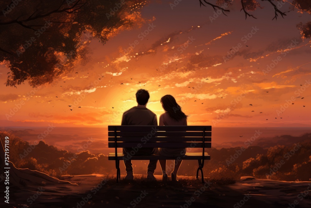 Obraz premium Couple watching a beautiful sunset