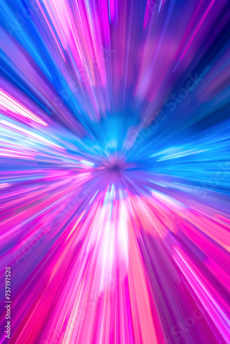 Vertical Zoom, Blue Pink light Zoom effect background, Colorful radial gradient effect digital lighting power technology.