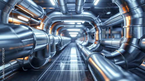 Futuristic Industrial Pipeline Corridor Inside a Modern Facility  © Infini Craft