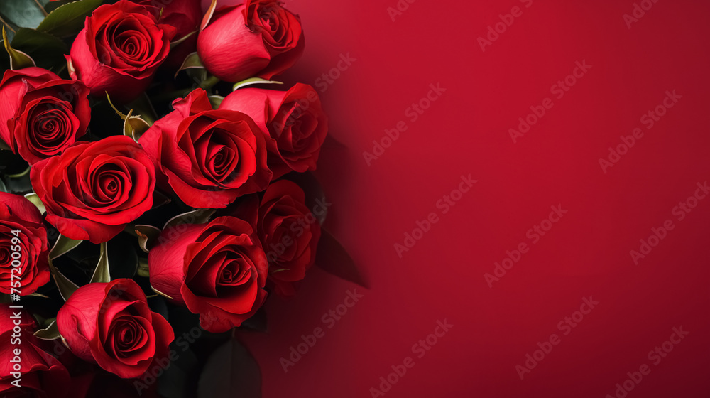 Beautiful red rose bouquet on dark background, elegant romantic or anniversary design, copy space Beautiful red rose bouquet on dark background, elegant romantic or anniversary design, copy space