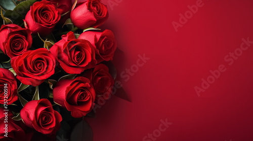 Beautiful red rose bouquet on dark background  elegant romantic or anniversary design  copy space