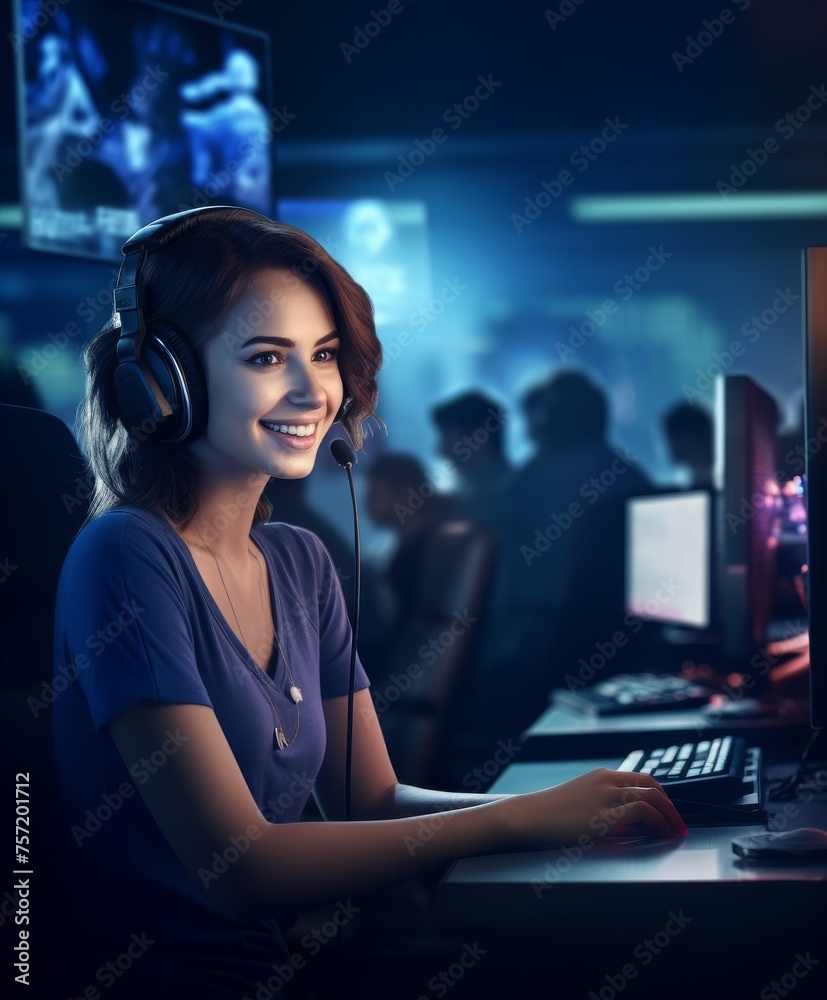 Woman Sitting in Front of Computer With Headphones