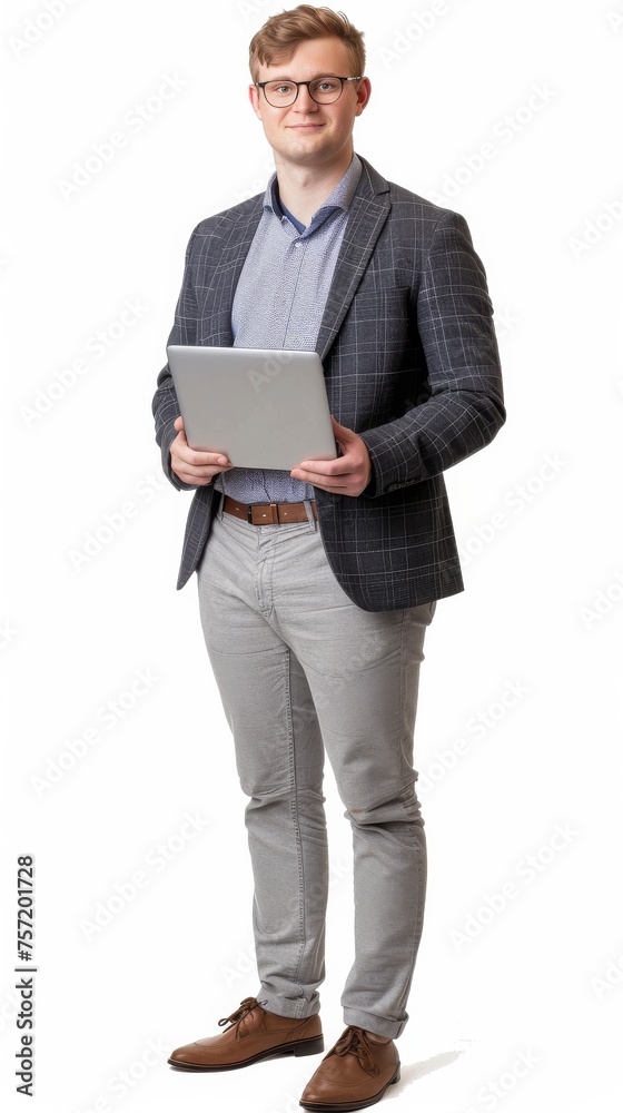 Man Standing With Laptop in Hands Man Standing With Laptop in Hands
