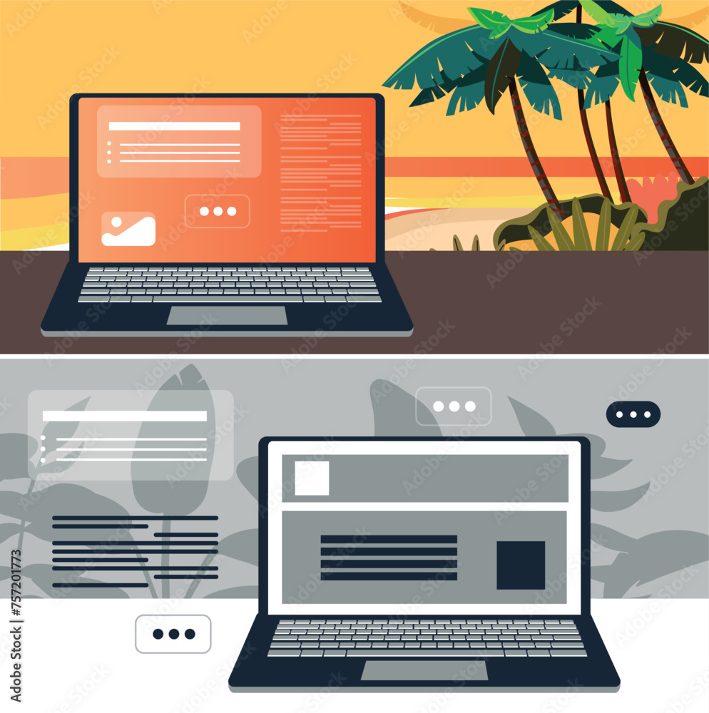 Digital nomads. Banner. Working online, freelancing, education background. Vector illustration Digital nomads. Banner. Working online, freelancing, education background. Vector illustration