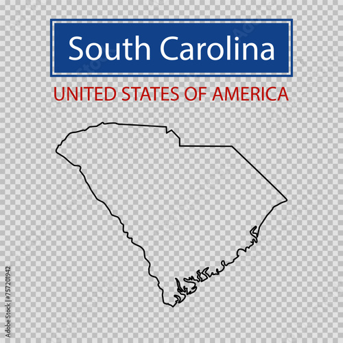 South Carolina state outline map on a transparent background, United States of America line icon, map borders of the USA South Carolina state.