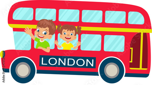 London bus with passengers icon vector illustration