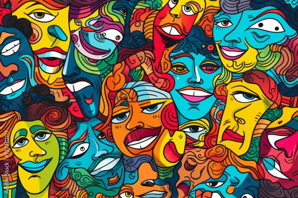 a set of colorful hand drawn faces printed in black and white a set of colorful hand drawn faces printed in black and white
