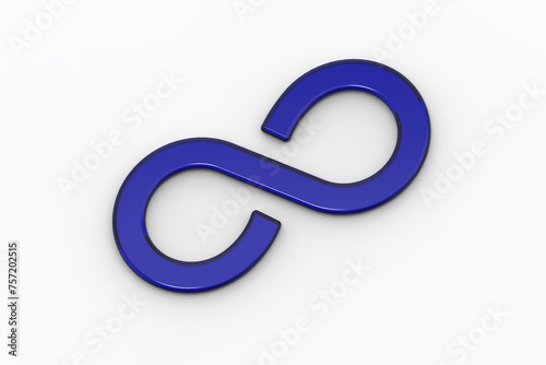 Blue infinity sign on a white background. Symbol of infinity in anything. The infinity of time. An endless cycle. Unlimited possibilities. Unity 3d image. 3D visualization. Horizontal image.