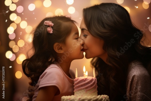a mother kissing her daughter during a special birthday moment