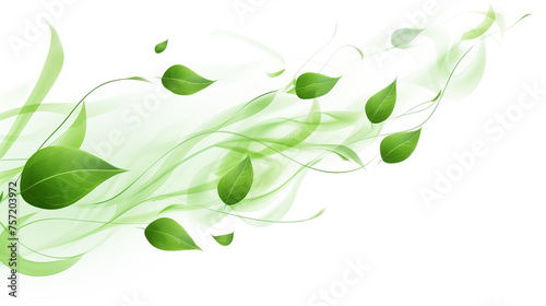 green leaves flying wave swirling motion abstract background, on white background.