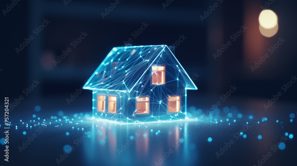 House Illuminated With Glowing Lights in Darkness House Illuminated With Glowing Lights in Darkness