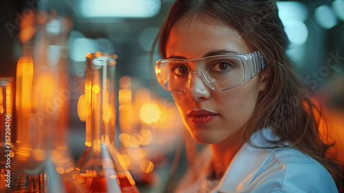 a young female medical, lab technician, close up portrait of woman working in a lab.